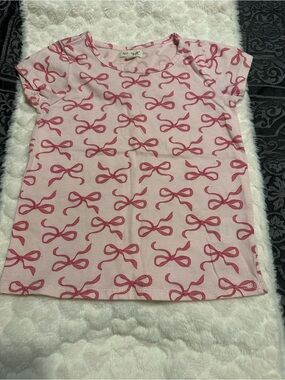 Kate Mack Pink Tee with Dark Pink Bow Print
